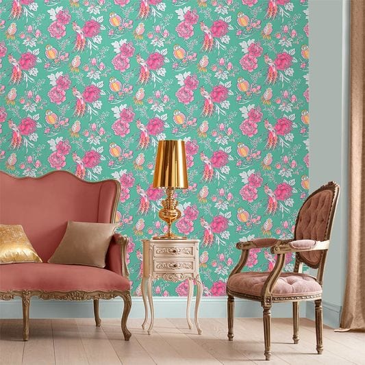 ورق حائط بنقشات زهور مبهجة و وردية